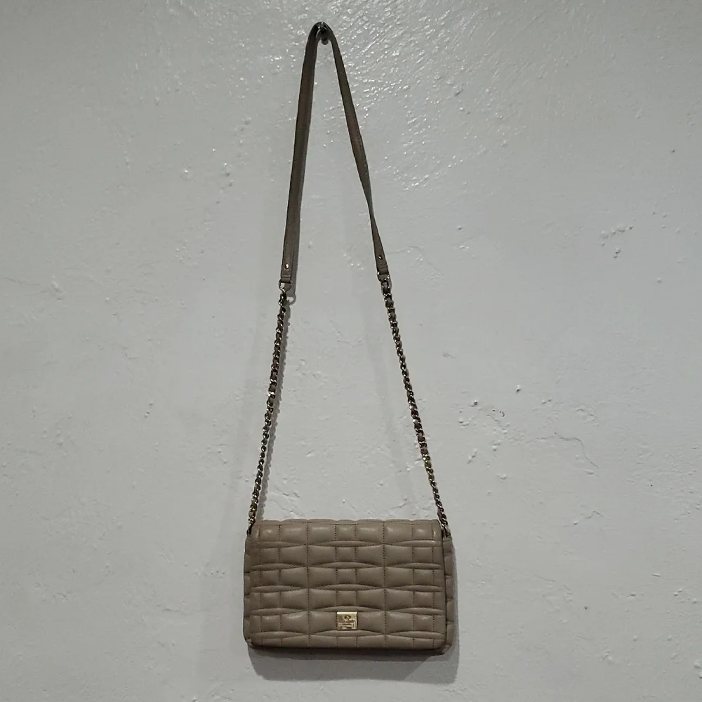 Kate Spade Elegant Taupe Quilted Crossbody Bag